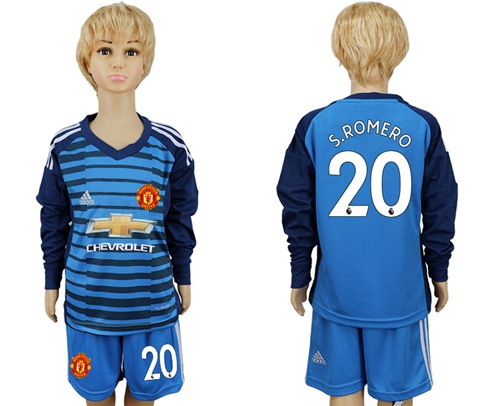 Manchester United #20 S.Romero Blue Long Sleeves Kid Soccer Club Jersey - Click Image to Close